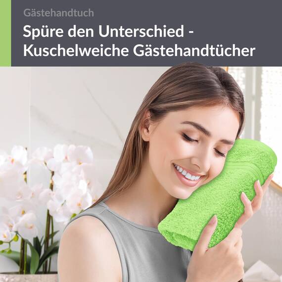 Lashuma Saugstarkes Gästetuch 30x50 Serie: Linz, WC Handtuch Grün - Apfel, Frotteetuch Badezimmer