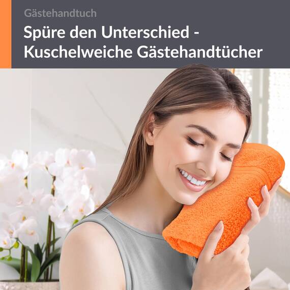 Lashuma kleines Handtuch 30x50 cm, Linz Frottee Gästehandtuch Orange mit Aufhängeschlaufen