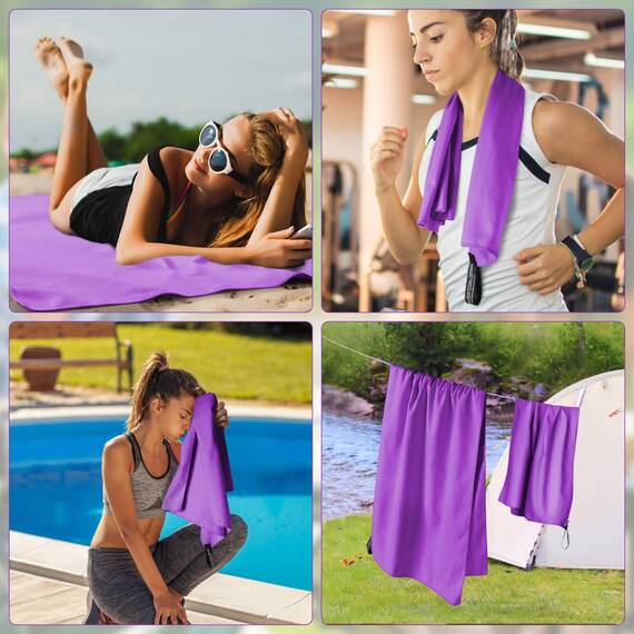 Jokisa Mikrofaser Handtuch 2er Set, 180X90cm Strandtuch Mikrofaser + 80X40cm Sporthandtuch, Schnelltrocknendes & Sandfrei Handtücher für Outdoor Sauna Strand Trekking (Lila)