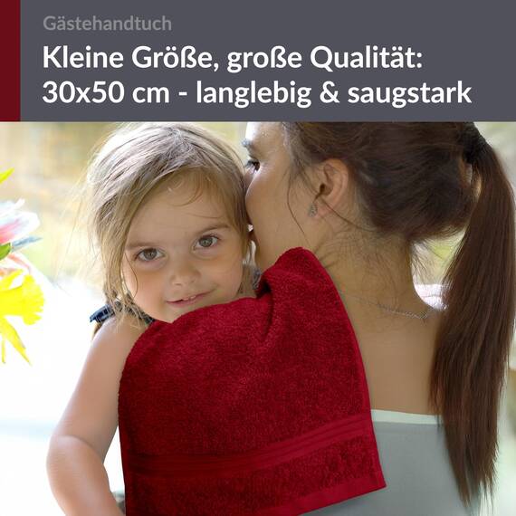 Lashuma Gästehandtuch 30x50 cm, Linz Frottee Handtuch Rot - Rubin 100% Baumwolle