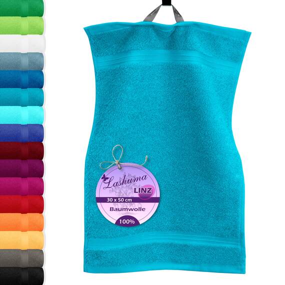 Lashuma Händehandtuch klein 30x50 cm, Linz extra weiches Gästehandtuch Blau - Aquamarin