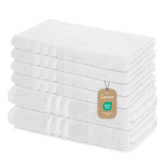 Lavea® 6-teiliges Handtuch Set, 100% Baumwolle - 4 Handtücher 50x100 cm & 2 Duschtücher 70x140 cm, weich, saugstark & pflegeleicht, Flauschiges Badehandtuch Set für Bad, Gäste & Spa, Weiß