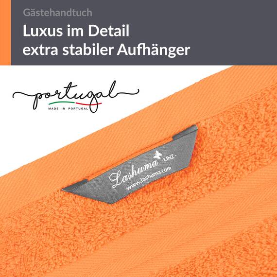 Lashuma kleines Handtuch 30x50 cm, Linz Frottee Gästehandtuch Orange mit Aufhängeschlaufen