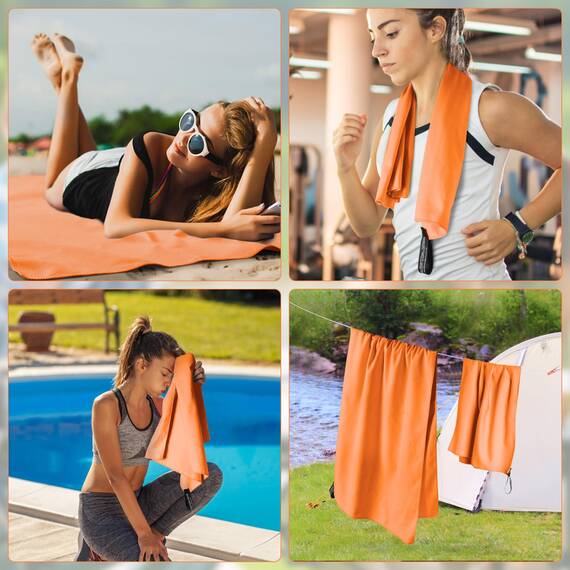 Jokisa Mikrofaser Handtuch 2er Set, 180X90cm Strandtuch Mikrofaser + 80X40cm Sporthandtuch, Schnelltrocknendes & Sandfrei Handtücher für Outdoor Sauna Strand Trekking (Orange)