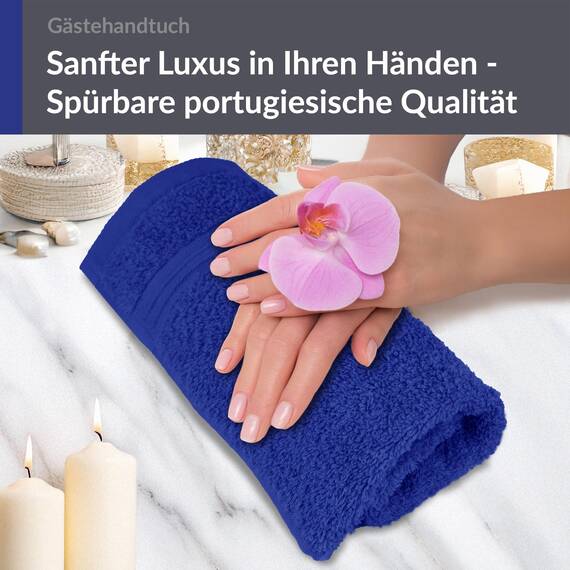 Lashuma kleines Handtuch Linz, Gästetuch Blau - Königsblau, Küchenhandtuch saugstark 30x50 cm