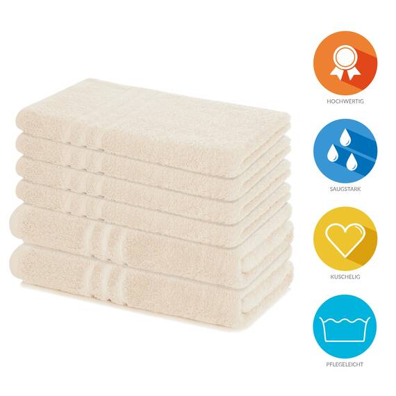 Lavea® 6-teiliges Handtuch Set, 100% Baumwolle - 4 Handtücher 50x100 cm & 2 Duschtücher 70x140 cm, weich, saugstark & pflegeleicht, Flauschiges Badehandtuch Set für Bad, Gäste & Spa, Creme