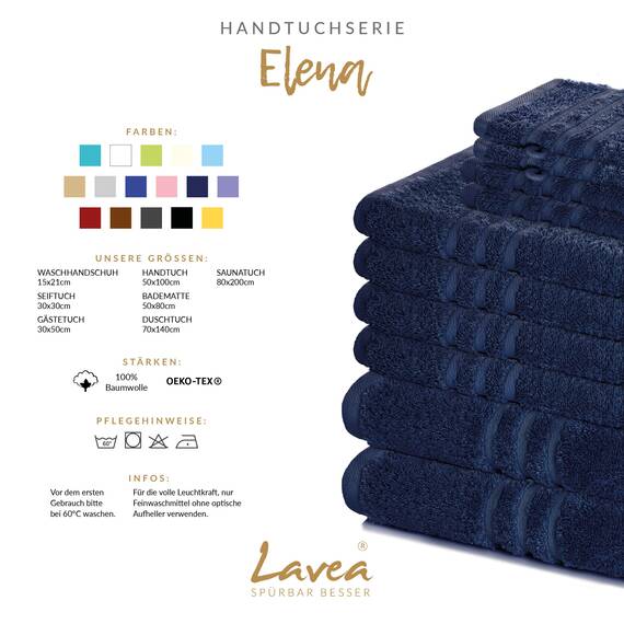 Lavea® 6-teiliges Handtuch Set, 100% Baumwolle - 4 Handtücher 50x100 cm & 2 Duschtücher 70x140 cm, weich, saugstark & pflegeleicht, Flauschiges Badehandtuch Set für Bad, Gäste & Spa, Navy