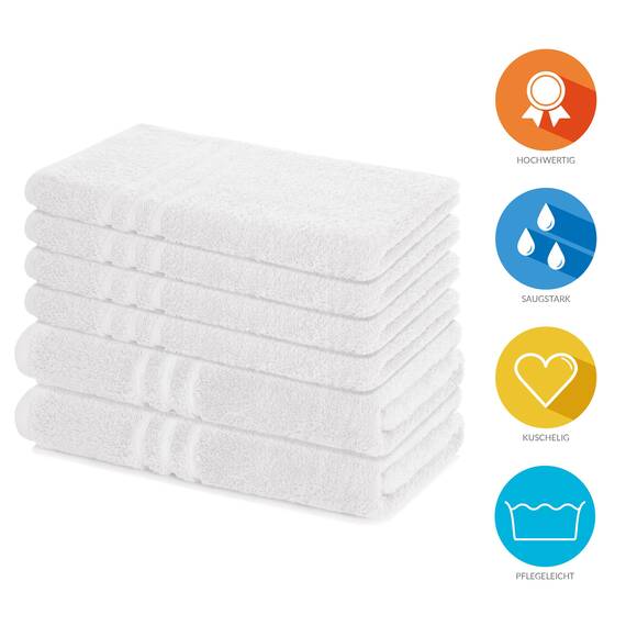 Lavea® 6-teiliges Handtuch Set, 100% Baumwolle - 4 Handtücher 50x100 cm & 2 Duschtücher 70x140 cm, weich, saugstark & pflegeleicht, Flauschiges Badehandtuch Set für Bad, Gäste & Spa, Weiß