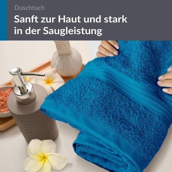 Lashuma 100% Baumwolle Duschtuch Blau - Petrol, Linz Premium Herren Badetuch 70x140 cm