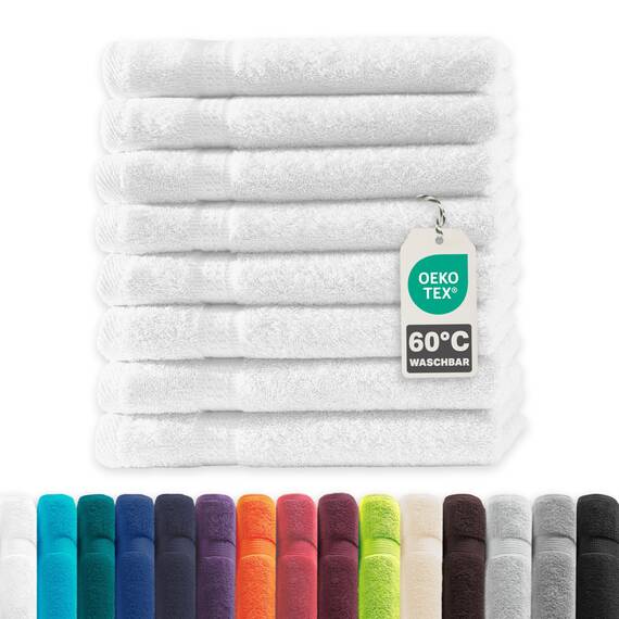 Müskaan® 8er Handtuch Set Weiß, 100% Baumwolle, 50x30cm, 500g/m² – Öko-Tex, Frottee Handtücher Set Baumwolle, Gästetücher 30x50cm, Handtuchset Weiß für Bad, 60°C waschbar, Frotteetücher