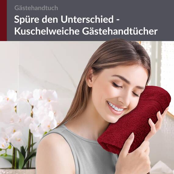 Lashuma Gästehandtuch 30x50 cm, Linz Frottee Handtuch Rot - Rubin 100% Baumwolle