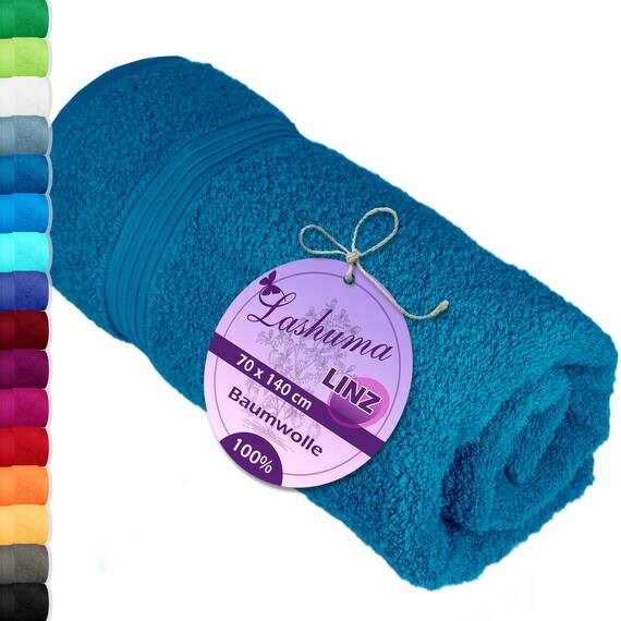 Lashuma 100% Baumwolle Duschtuch Blau - Petrol, Linz Premium Herren Badetuch 70x140 cm