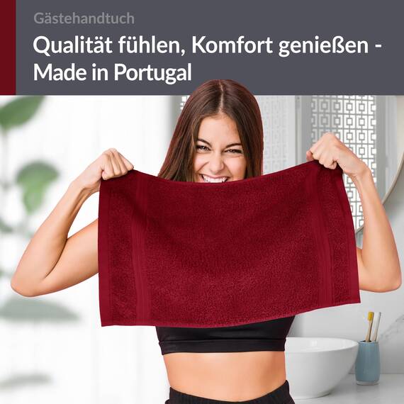 Lashuma Gästehandtuch 30x50 cm, Linz Frottee Handtuch Rot - Rubin 100% Baumwolle