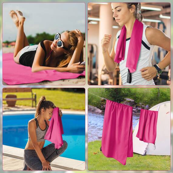 Jokisa Mikrofaser Handtuch 2er Set, 180X90cm Strandtuch Mikrofaser + 80X40cm Sporthandtuch, Schnelltrocknendes & Sandfrei Handtücher für Outdoor Sauna Strand Trekking (Rosa)
