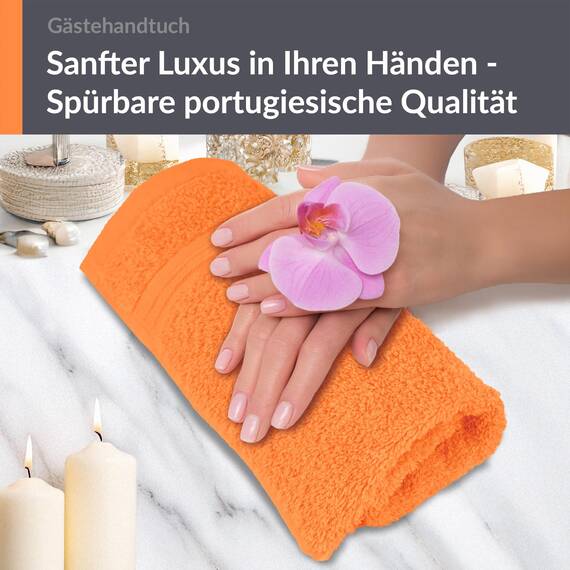 Lashuma kleines Handtuch 30x50 cm, Linz Frottee Gästehandtuch Orange mit Aufhängeschlaufen