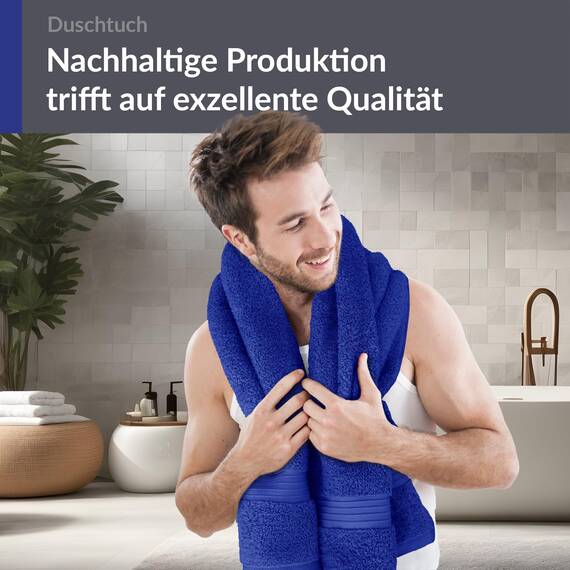 Lashuma Herren Duschhandtuch XXL Königs Blau, Linz Frottee Badetuch maritim 70x140 cm