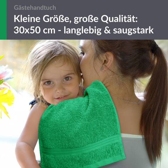 Lashuma Frottee Handtuch, Serie Linz Saugstarkes Baumwolltuch, Farbe: Forst Grün, Gästetuch 30x50 cm