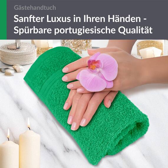 Lashuma Frottee Handtuch, Serie Linz Saugstarkes Baumwolltuch, Farbe: Forst Grün, Gästetuch 30x50 cm