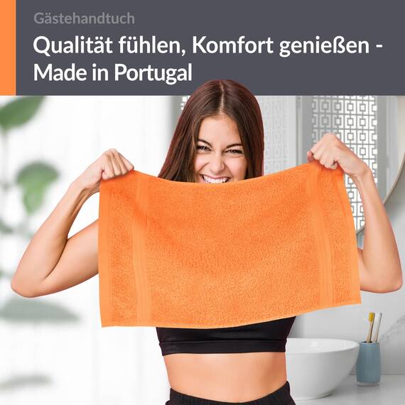 Lashuma kleines Handtuch 30x50 cm, Linz Frottee Gästehandtuch Orange mit Aufhängeschlaufen