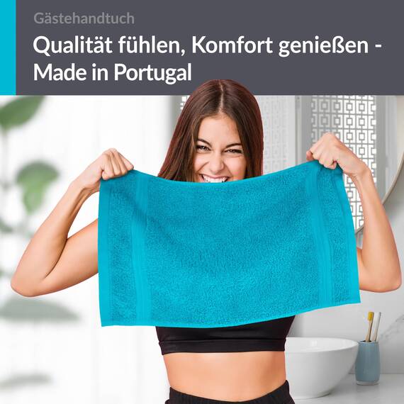 Lashuma Händehandtuch klein 30x50 cm, Linz extra weiches Gästehandtuch Blau - Aquamarin