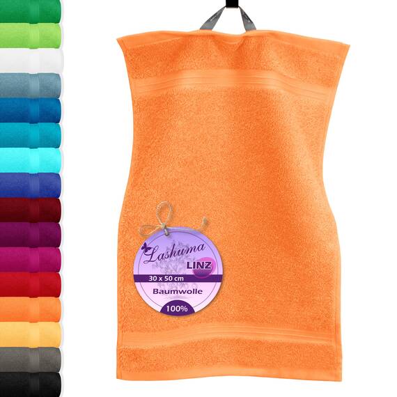 Lashuma kleines Handtuch 30x50 cm, Linz Frottee Gästehandtuch Orange mit Aufhängeschlaufen
