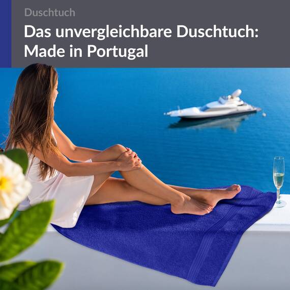 Lashuma Herren Duschhandtuch XXL Königs Blau, Linz Frottee Badetuch maritim 70x140 cm
