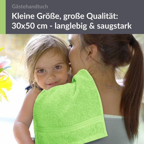 Lashuma Saugstarkes Gästetuch 30x50 Serie: Linz, WC Handtuch Grün - Apfel, Frotteetuch Badezimmer