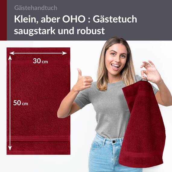 Lashuma Gästehandtuch 30x50 cm, Linz Frottee Handtuch Rot - Rubin 100% Baumwolle