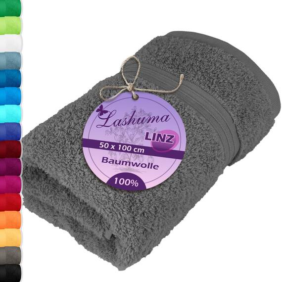 Lashuma Herren Handtuch Grau - Dunkel, Linz Frottierhandtuch 50x100 cm 100% aus Baumwolle