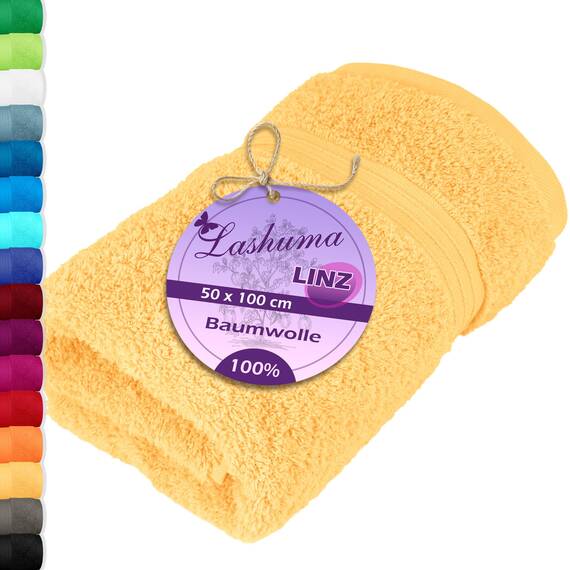 Lashuma Damen Frotteehandtuch 50x100 cm Gelb - Aprikose, Linz Frottee Gesicht Baumwolltuch