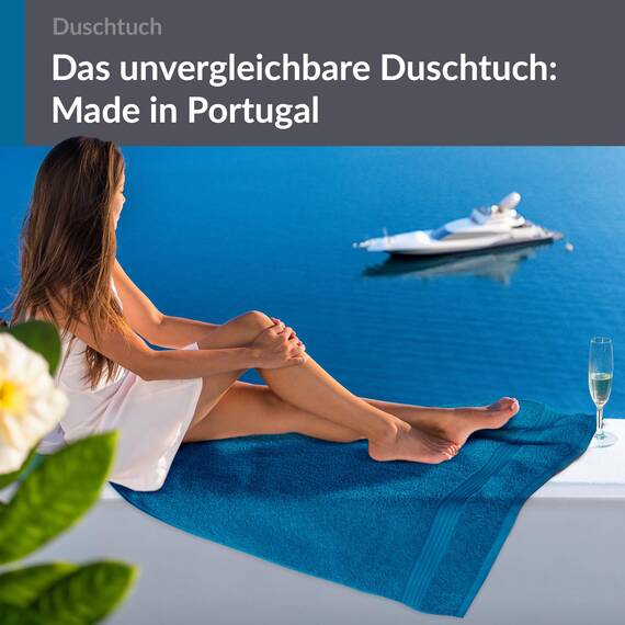 Lashuma 100% Baumwolle Duschtuch Blau - Petrol, Linz Premium Herren Badetuch 70x140 cm
