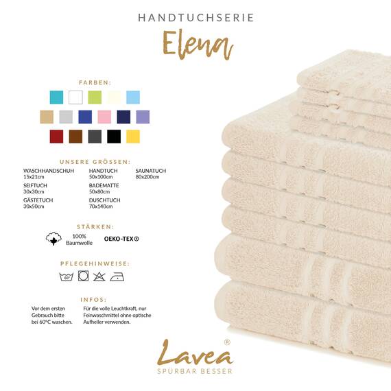 Lavea® 6-teiliges Handtuch Set, 100% Baumwolle - 4 Handtücher 50x100 cm & 2 Duschtücher 70x140 cm, weich, saugstark & pflegeleicht, Flauschiges Badehandtuch Set für Bad, Gäste & Spa, Creme