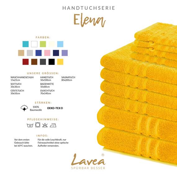 Lavea® 6-teiliges Handtuch Set, 100% Baumwolle - 4 Handtücher 50x100 cm & 2 Duschtücher 70x140 cm, weich, saugstark & pflegeleicht, Flauschiges Badehandtuch Set für Bad & Gäste, Rapsgelb