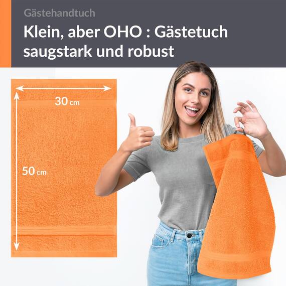Lashuma kleines Handtuch 30x50 cm, Linz Frottee Gästehandtuch Orange mit Aufhängeschlaufen