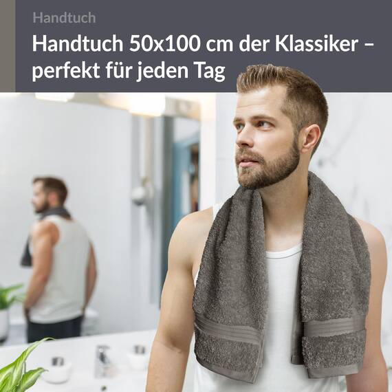 Lashuma Herren Handtuch Grau - Dunkel, Linz Frottierhandtuch 50x100 cm 100% aus Baumwolle