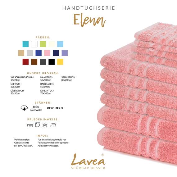 Lavea® 10-teiliges Handtuch Set Elena, 100% Baumwolle - 4 x Handtuch, 2 x Duschtuch, 2 x Gästetuch, 2 x Waschhandschuh, Frottee Handtücher Set weich, saugstark & pflegeleicht, Bad & Gäste, Pastellrosa