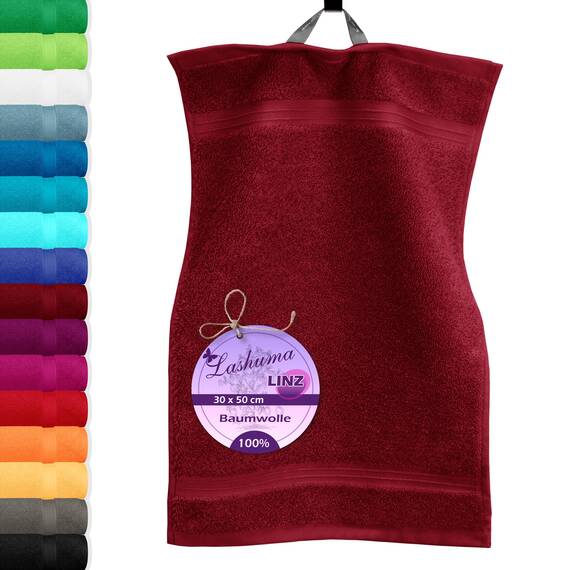 Lashuma Gästehandtuch 30x50 cm, Linz Frottee Handtuch Rot - Rubin 100% Baumwolle