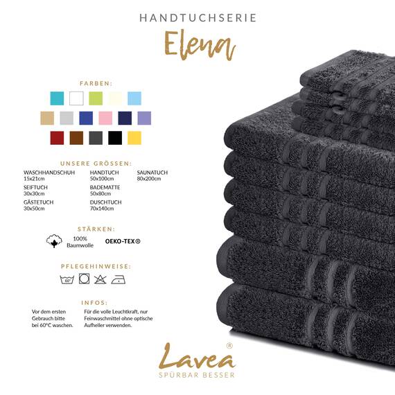 Lavea® 6-teiliges Handtuch Set, 100% Baumwolle - 4 Handtücher 50x100 cm & 2 Duschtücher 70x140 cm, weich, saugstark & pflegeleicht, Flauschiges Badehandtuch Set für Bad & Spa, Anthrazit