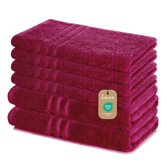Lavea® 6-teiliges Handtuch Set, 100% Baumwolle - 4 Handtücher 50x100 cm & 2 Duschtücher 70x140 cm, weich, saugstark & pflegeleicht, Flauschiges Badehandtuch Set für Bad & Gäste, Bordeaux