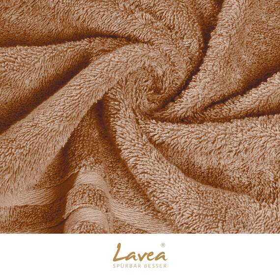Lavea® 10-teiliges Handtuch Set Elena, 100% Baumwolle - 4 x Handtuch, 2 x Duschtuch, 2 x Gästetuch, 2 x Waschhandschuh, Frottee Handtücher Set weich, saugstark & pflegeleicht, Bad & Gäste, Cappuccino