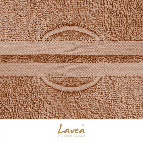 Lavea® 10-teiliges Handtuch Set Elena, 100% Baumwolle - 4 x Handtuch, 2 x Duschtuch, 2 x Gästetuch, 2 x Waschhandschuh, Frottee Handtücher Set weich, saugstark & pflegeleicht, Bad & Gäste, Cappuccino