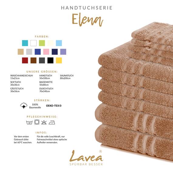 Lavea® 6-teiliges Handtuch Set, 100% Baumwolle - 4 Handtücher 50x100 cm & 2 Duschtücher 70x140 cm, weich, saugstark & pflegeleicht, Flauschiges Badehandtuch Set für Bad & Gäste, Cappuccino