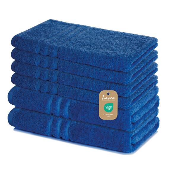 Lavea® 6-teiliges Handtuch Set, 100% Baumwolle - 4 Handtücher 50x100 cm & 2 Duschtücher 70x140 cm, weich, saugstark & pflegeleicht, Flauschiges Badehandtuch Set für Bad & Gäste, Royalblau