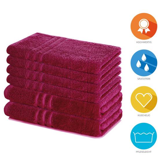 Lavea® 6-teiliges Handtuch Set, 100% Baumwolle - 4 Handtücher 50x100 cm & 2 Duschtücher 70x140 cm, weich, saugstark & pflegeleicht, Flauschiges Badehandtuch Set für Bad & Gäste, Bordeaux