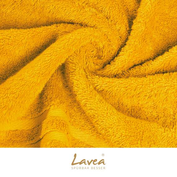 Lavea® 10-teiliges Handtuch Set Elena, 100% Baumwolle - 4 x Handtuch, 2 x Duschtuch, 2 x Gästetuch, 2 x Waschhandschuh, Frottee Handtücher Set weich, saugstark & pflegeleicht, Bad & Gäste, Rapsgelb