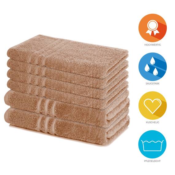 Lavea® 6-teiliges Handtuch Set, 100% Baumwolle - 4 Handtücher 50x100 cm & 2 Duschtücher 70x140 cm, weich, saugstark & pflegeleicht, Flauschiges Badehandtuch Set für Bad & Gäste, Cappuccino