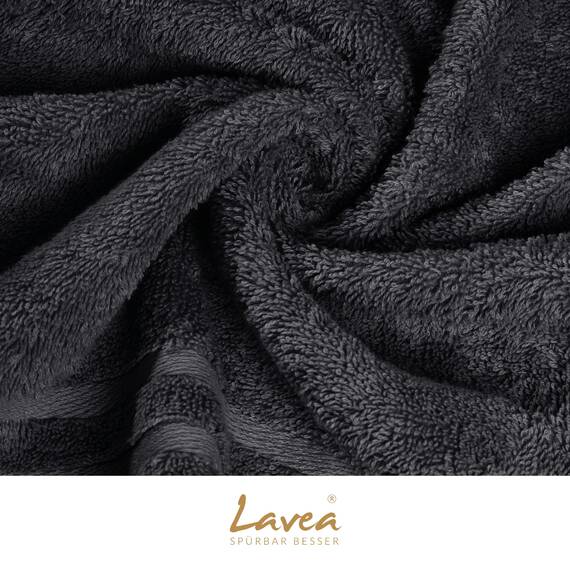 Lavea® 6-teiliges Handtuch Set, 100% Baumwolle - 4 Handtücher 50x100 cm & 2 Duschtücher 70x140 cm, weich, saugstark & pflegeleicht, Flauschiges Badehandtuch Set für Bad & Spa, Anthrazit