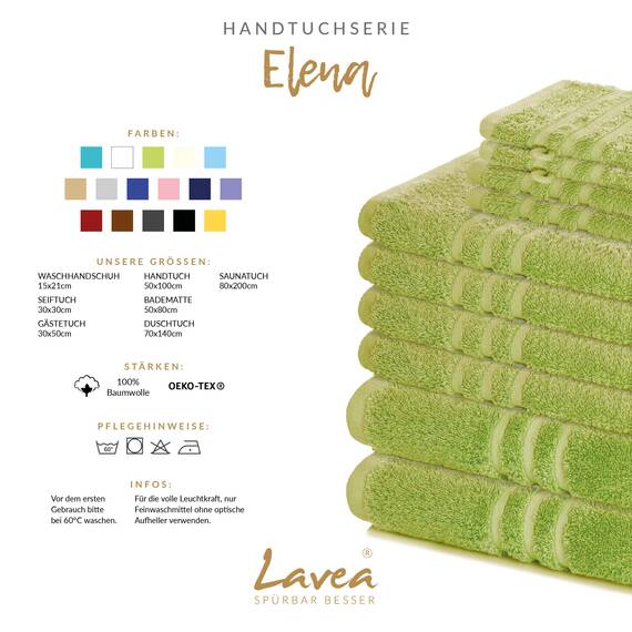 Lavea® 6-teiliges Handtuch Set, 100% Baumwolle - 4 Handtücher 50x100 cm & 2 Duschtücher 70x140 cm, weich, saugstark & pflegeleicht, Flauschiges Badehandtuch Set für Bad & Gäste, Lindgrün