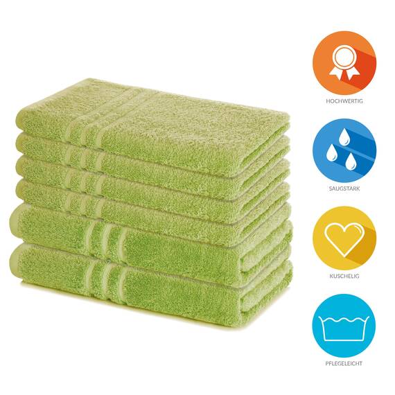 Lavea® 6-teiliges Handtuch Set, 100% Baumwolle - 4 Handtücher 50x100 cm & 2 Duschtücher 70x140 cm, weich, saugstark & pflegeleicht, Flauschiges Badehandtuch Set für Bad & Gäste, Lindgrün