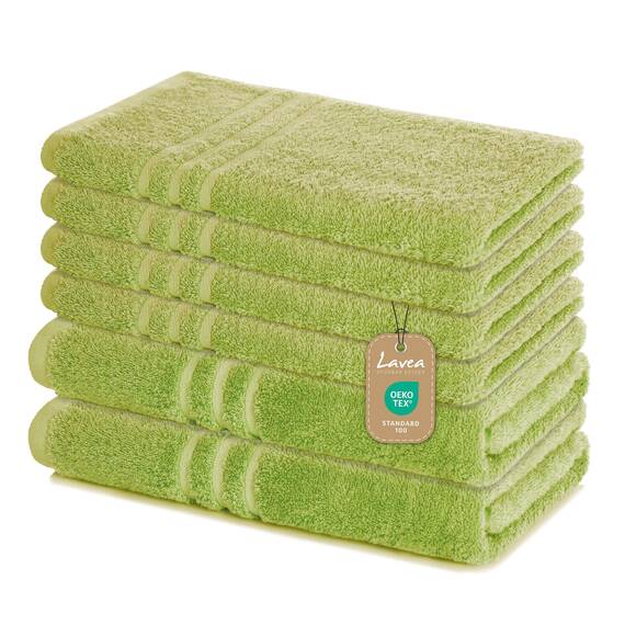 Lavea® 6-teiliges Handtuch Set, 100% Baumwolle - 4 Handtücher 50x100 cm & 2 Duschtücher 70x140 cm, weich, saugstark & pflegeleicht, Flauschiges Badehandtuch Set für Bad & Gäste, Lindgrün